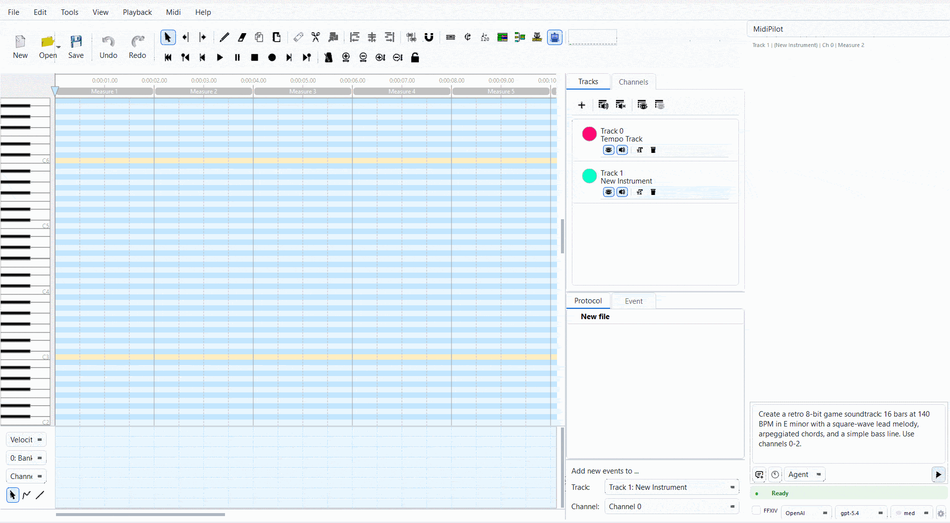 MidiPilot Agent mode in action