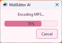 Export progress dialog showing rendering phase and cancel button