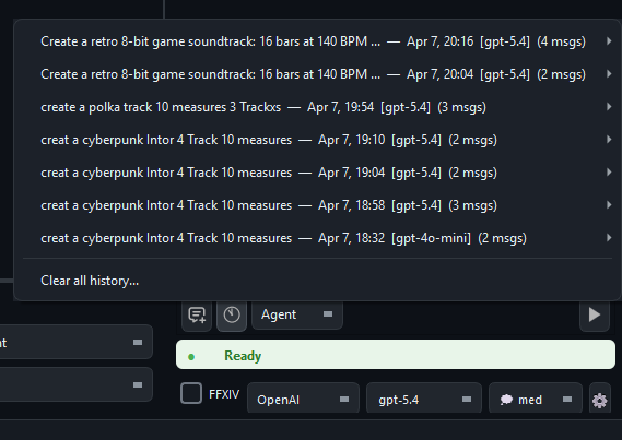 Conversation history dropdown menu