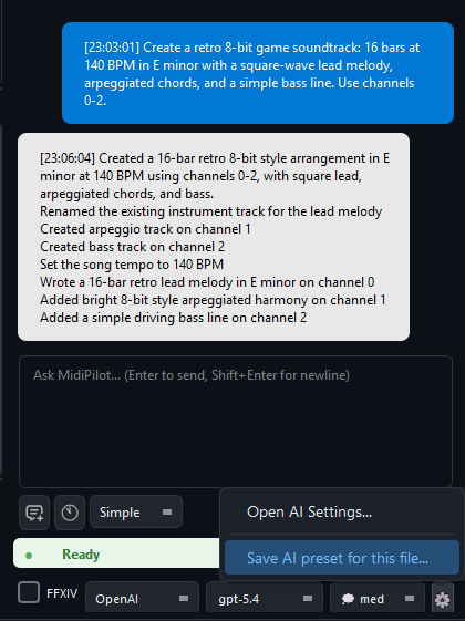 Gear menu with Save AI preset option